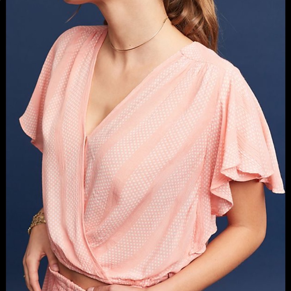 Anthropologie Maeve Coral Wrap Crop Top